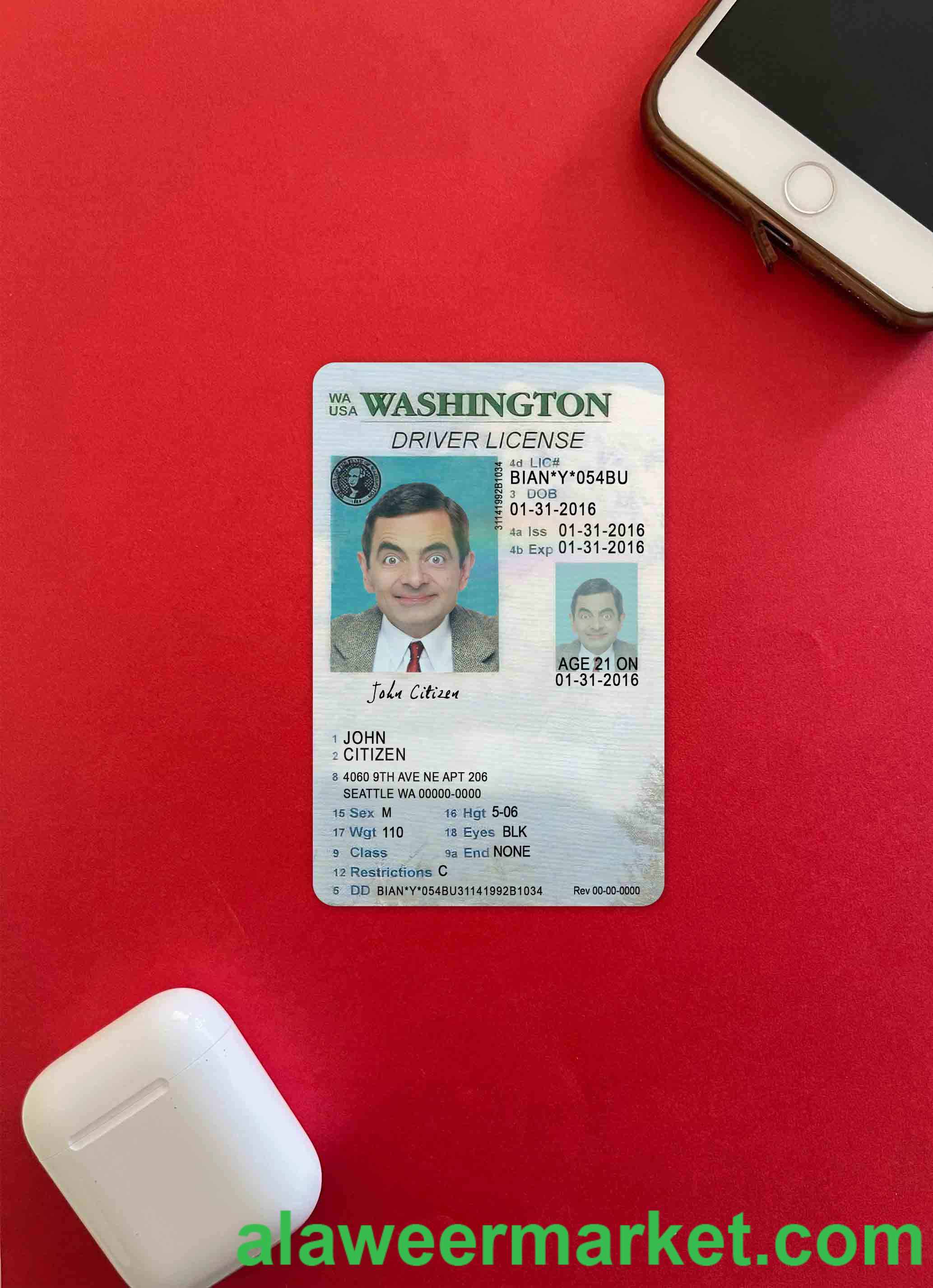 USA Washigton driving license under 21 photolook FRONT